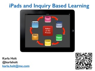 iPads and Inquiry Based Learning
Karla Holt
@karlaholt
karla.holt@me.com
 