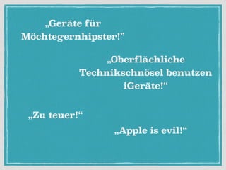 FAHRPLAN FÜR HEUTE
• Warum überhaupt iPads?
• Welches Setup?
• Apps - kostenlos oder kaufen?
• Vorstellung einzelner Apps
• “Probefahrt"
 