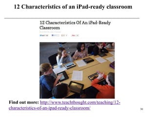 12 Characteristics of an iPad-ready classroom




Find out more: http://www.teachthought.com/teaching/12-
characteristics-of-an-ipad-ready-classroom/               30
 