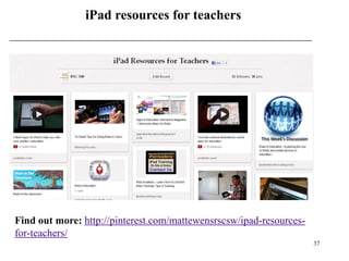 iPad resources for teachers




Find out more: http://pinterest.com/mattewensrscsw/ipad-resources-
for-teachers/
                                                                     37
 