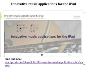 Innovative music applications for the iPad




Find out more:
http://prezi.com/98rym9t5rd57/innovative-music-applications-for-the-
                                                                     60
ipad/
 