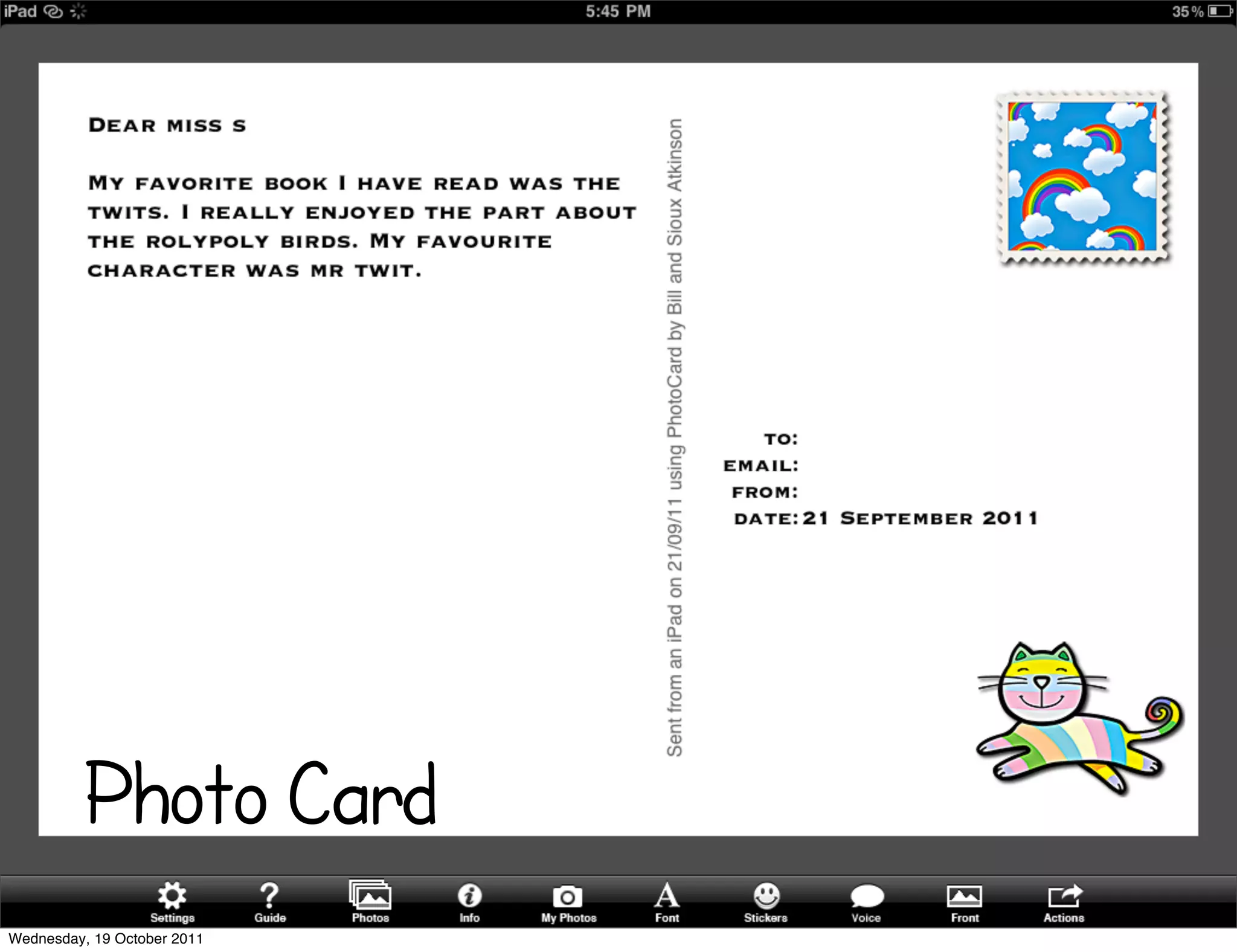 Photo Card
Wednesday, 19 October 2011
 