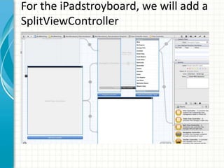 For the iPadstroyboard, we will add a
SplitViewController
 