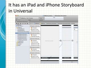 It has an iPad and iPhone Storyboard
in Universal
 