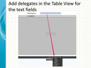 Add delegates in the Table View for
the text fields
 