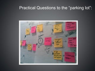 Practical Questions to the “parking lot”:
 