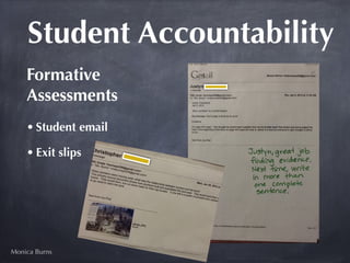 Student Accountability
    Formative
    Assessments
    • Student email

    • Exit slips




Monica Burns
 