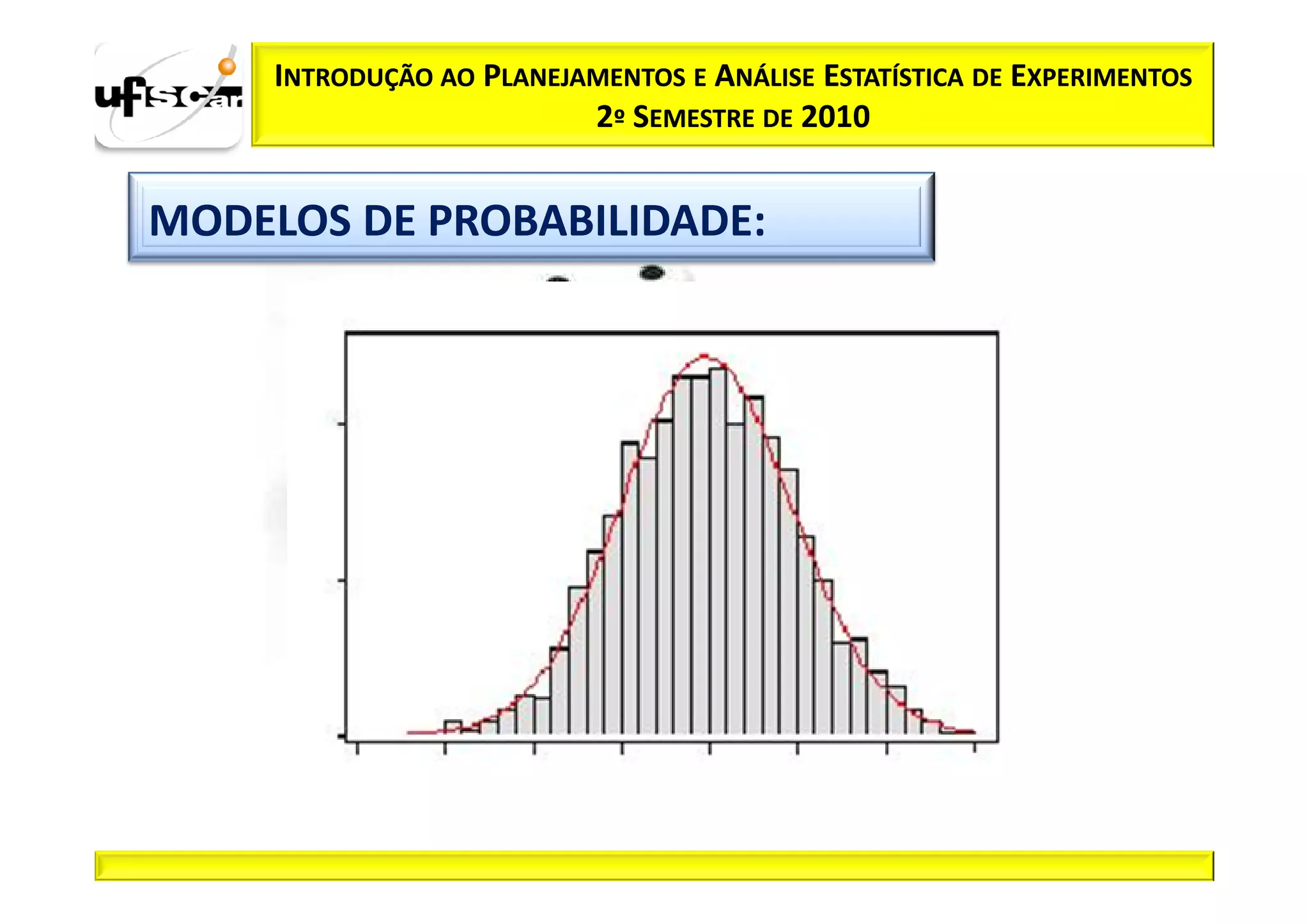 INTRODUÇÃO AO PLANEJAMENTOS E ANÁLISE ESTATÍSTICA DE EXPERIMENTOS
                          2º SEMESTRE DE 2010


MODELOS DE PROBABILIDADE:
 
