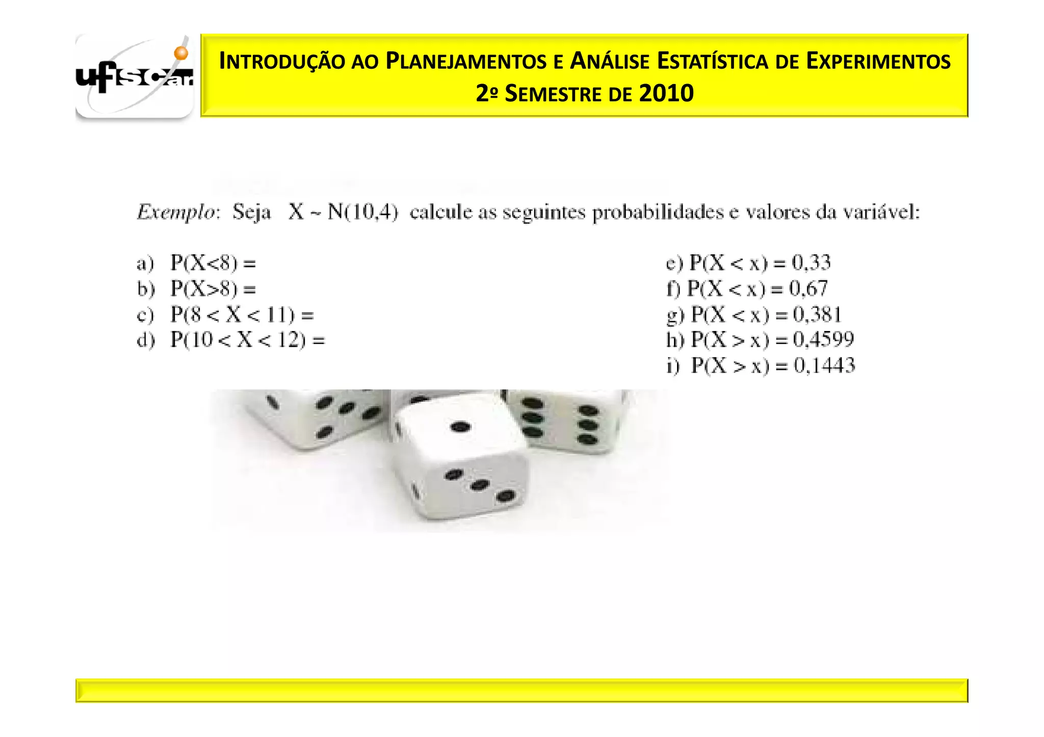 INTRODUÇÃO AO PLANEJAMENTOS E ANÁLISE ESTATÍSTICA DE EXPERIMENTOS
                     2º SEMESTRE DE 2010
 