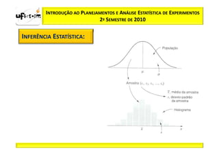 INTRODUÇÃO AO PLANEJAMENTOS E ANÁLISE ESTATÍSTICA DE EXPERIMENTOS
                             2º SEMESTRE DE 2010


INFERÊNCIA ESTATÍSTICA:
 