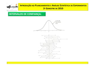 INTRODUÇÃO AO PLANEJAMENTOS E ANÁLISE ESTATÍSTICA DE EXPERIMENTOS
                             2º SEMESTRE DE 2010

INTERVALOS DE CONFIANÇA:
 