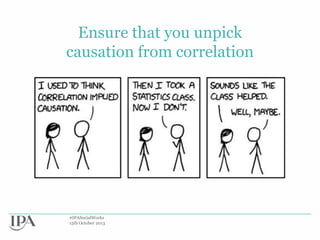 Ensure that you unpick
causation from correlation

#IPASocialWorks
15th October 2013

 