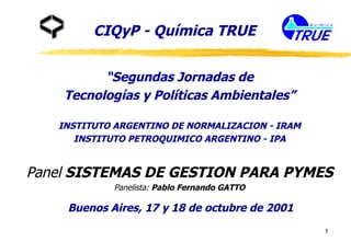 CIQyP - Química TRUE ,[object Object],[object Object],[object Object],[object Object],[object Object],[object Object],Buenos Aires, 17 y 18 de octubre de 2001 