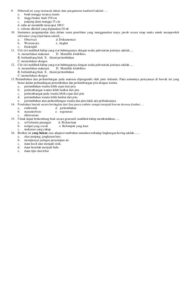 Soal mid semester ganjil IPA kelas xi