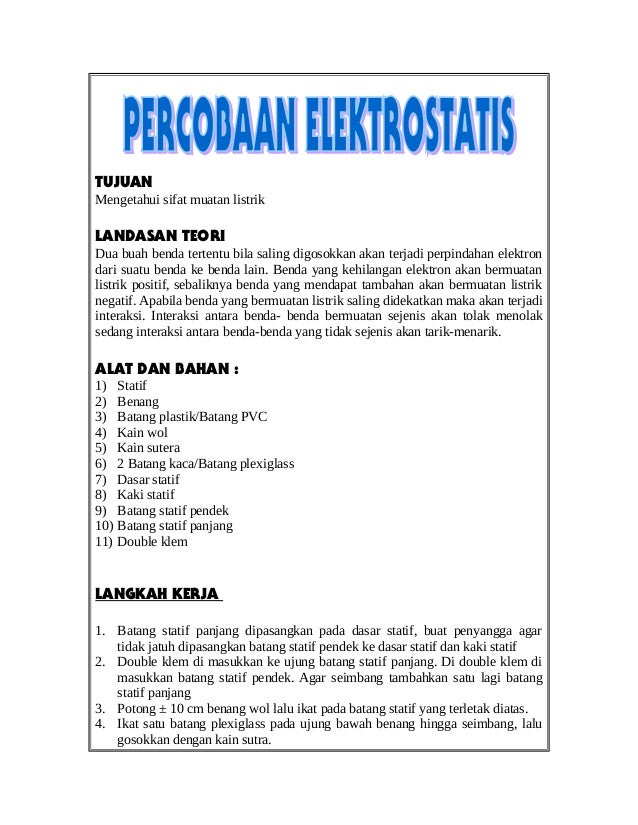 Percobaan Listrik statis kelas IX Percobaan Listrik statis kelas IX