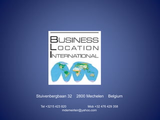 Stuivenbergbaan 32 2800 Mechelen Belgium
Tel +3215 423 820 Mob +32 476 429 358
mdemeirleir@yahoo.com
 