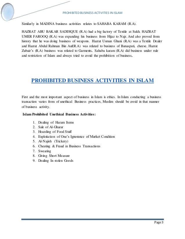 Name some activities the quran prohibits