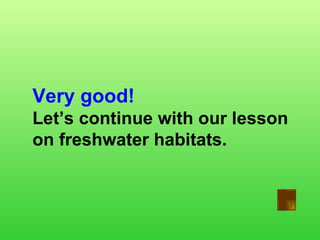 Very good!  Let’s continue with our lesson on freshwater habitats. 