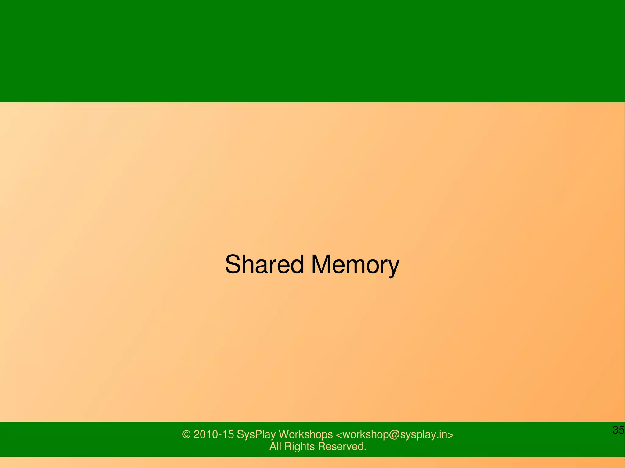 35© 2010-15 SysPlay Workshops <workshop@sysplay.in>
All Rights Reserved.
Shared Memory
 