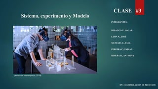 Sistema, experimento y Modelo
INTEGRANTES:
HIDALGO V., OSCAR
LEÓN N., JOSÉ
MENESES C., PAUL
PEREIRA C., FABIAN
RIVERA H., ANTHONY
CLASE #3
Sistema, experimento y Modelo
(Redacción Interempresas, 2019)
IPC-1224 SIMULACIÓN DE PROCESOS
 