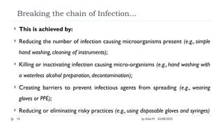 Infection prevention is controlling or break the chain of transmission ...