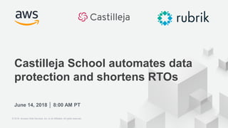June 14, 2018 │ 8:00 AM PT
Castilleja School automates data
protection and shortens RTOs
© 2018, Amazon Web Services, Inc. or its Affiliates. All rights reserved.
 