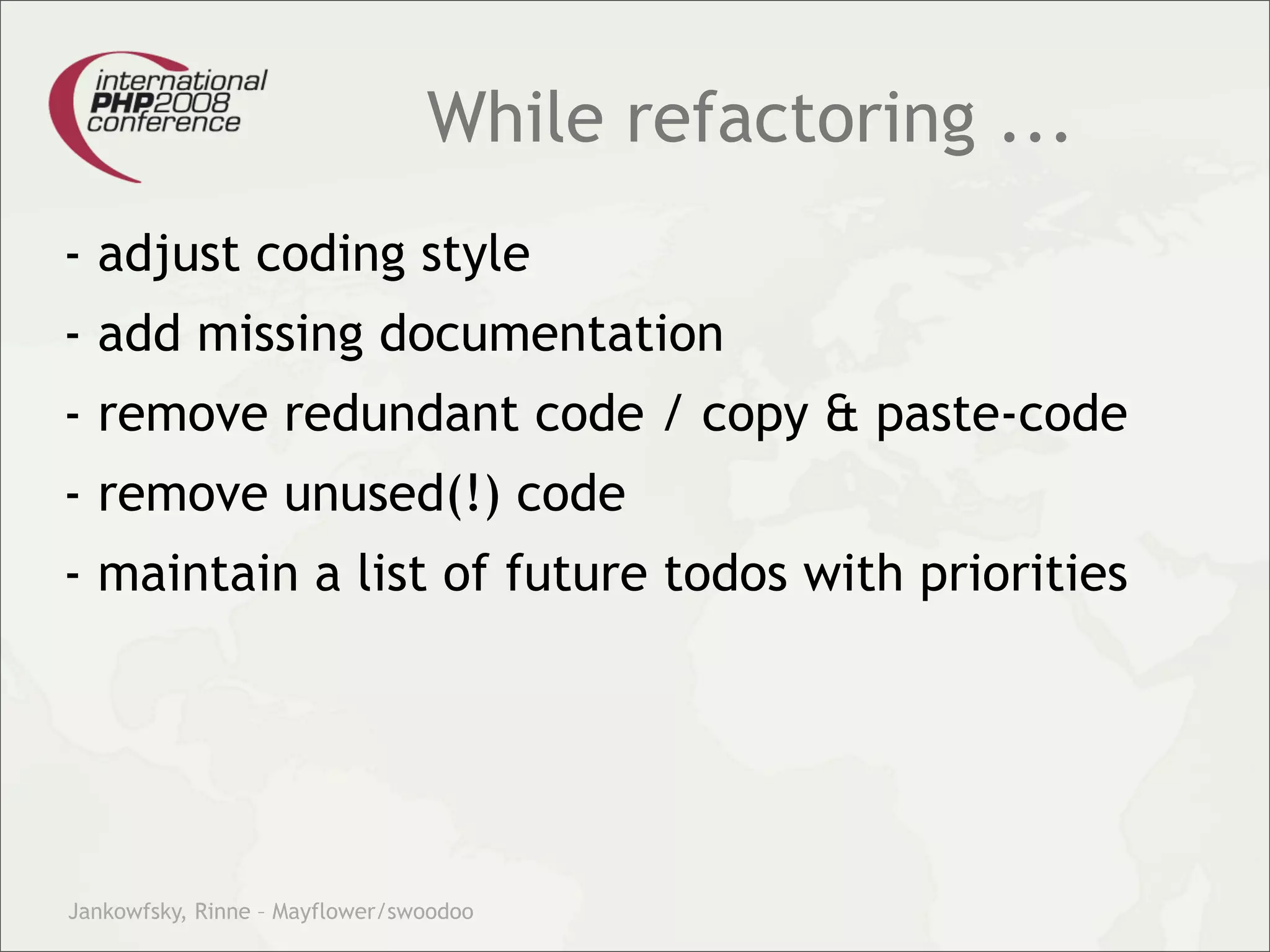 Theory and practice – migrating your legacy code into our modern test driven development world.