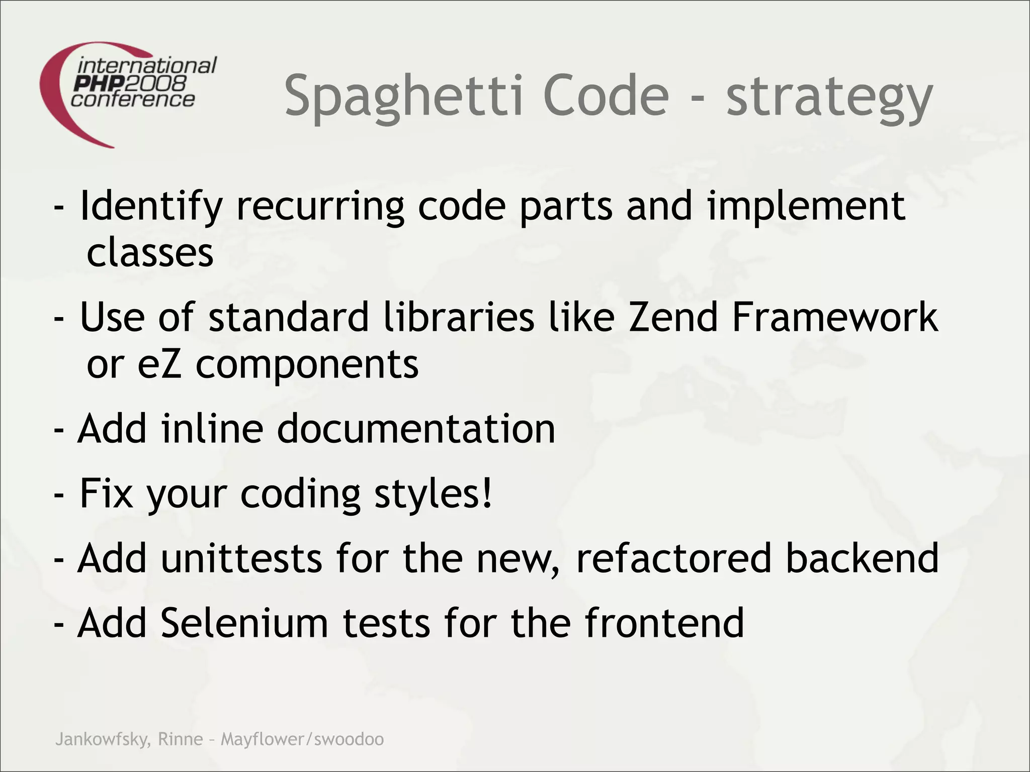 Theory and practice – migrating your legacy code into our modern test driven development world.