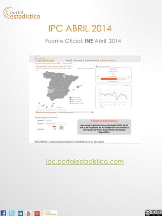 IPC ABRIL 2014
Fuente Oficial: INE Abril 2014
ipc.portalestadistico.com
 