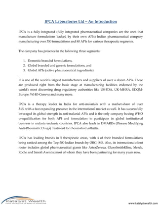 IPCA Laboratories ltd (NSE Code IPCALAB) - Nov'12 Katalyst Wealth Alpha ...