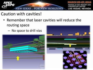 Caution with cavities!
• Remember that laser cavities will reduce the
routing space
– No space to drill vias
 