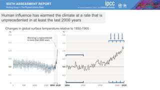 SIXTH ASSESSMENT REPORT
Working Group I – The Physical Science Basis
Changes in global surface temperature relative to 1850-1900
Human influence has warmed the climate at a rate that is
unprecedented in at least the last 2000 years
 