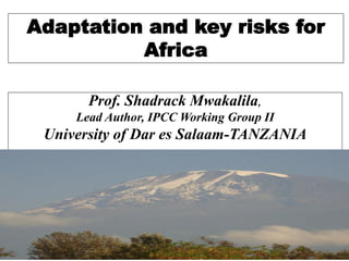 Adaptation and key risks for
Africa
Prof. Shadrack Mwakalila,
Lead Author, IPCC Working Group II
University of Dar es Salaam-TANZANIA
 