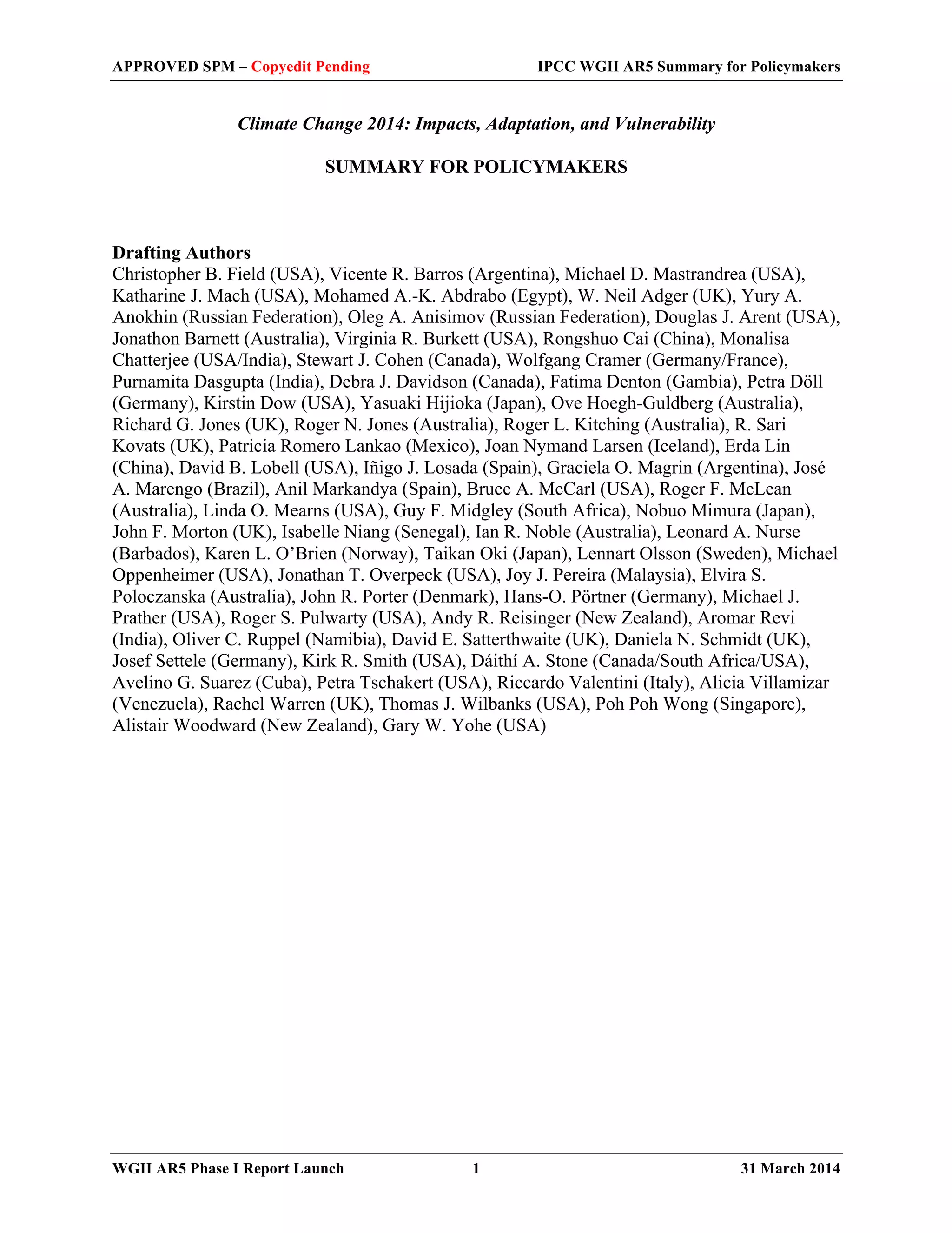 IPCC Climate Change 2014: Impacts, Adaptation, and Vulnerability | PDF ...