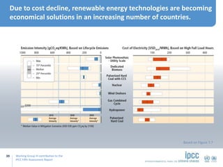 Working Group III contribution to the
IPCC Fifth Assessment Report
Due to cost decline, renewable energy technologies are ...
