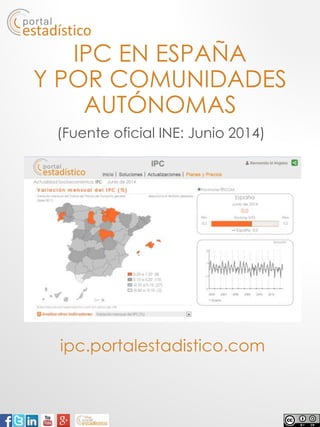IPC EN ESPAÑA
Y POR COMUNIDADES
AUTÓNOMAS
ipc.portalestadistico.com
(Fuente oficial INE: Junio 2014)
 