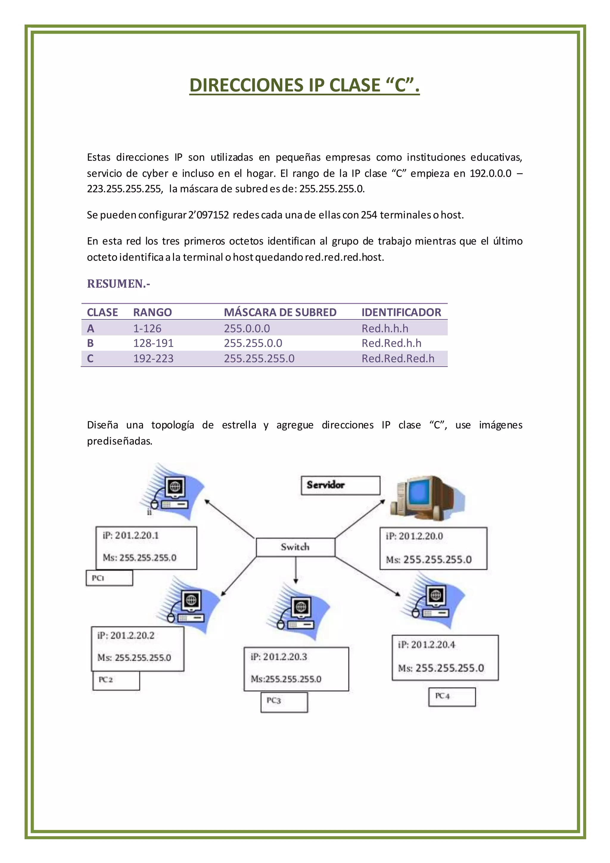 clasificación de las direcciones ip (clase a b c d)