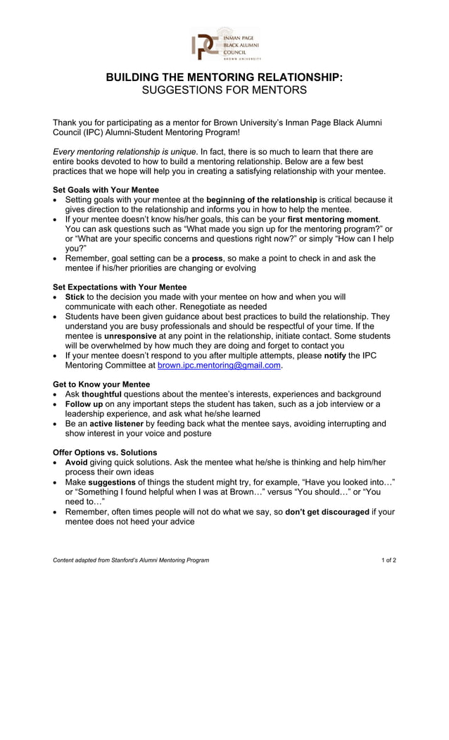 IPC Mentoring Program - Guide for Mentors | PDF