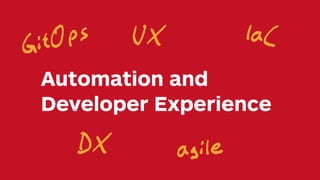 Automation and
Developer Experience
IaC
GitOps
agile
DX
UX
 