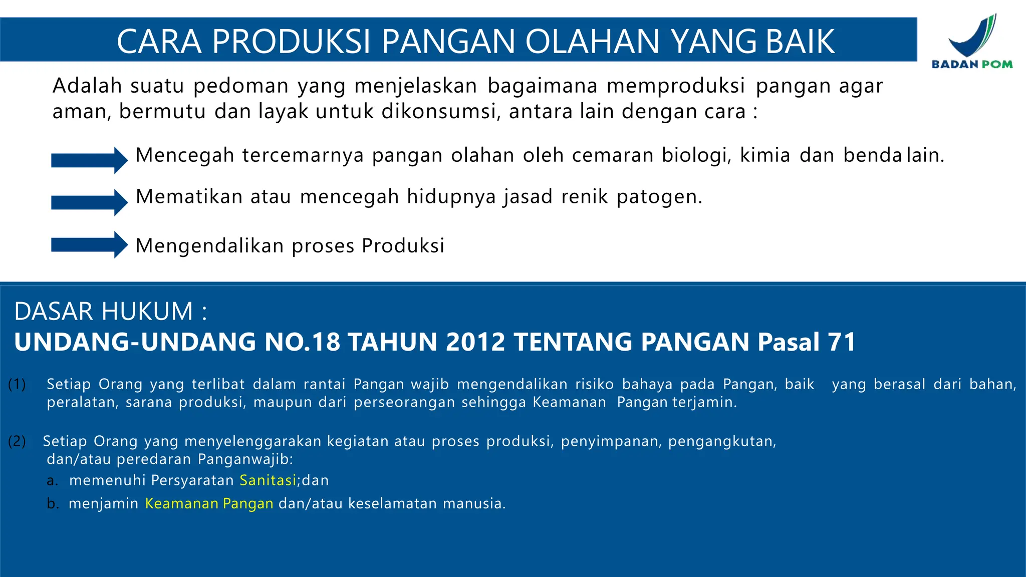 Cara Pengolahan Pangan Olahan yang Baik BPPOM | PPTX