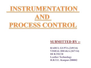 SUBMITTED BY :-
RAHUL GUPTA (249/14)
VISHAL DHAKA (267/14)
III B.TECH
Leather Technology
H.B.T.U. Kanpur-208002
 
