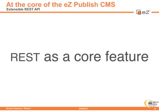 At the core of the eZ Publish CMS
Extensible REST API


                                         Just a token to trigger y...