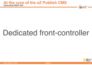 At the core of the eZ Publish CMS
Extensible REST API


  Preﬁx                       Just a token to trigger your rewrite...