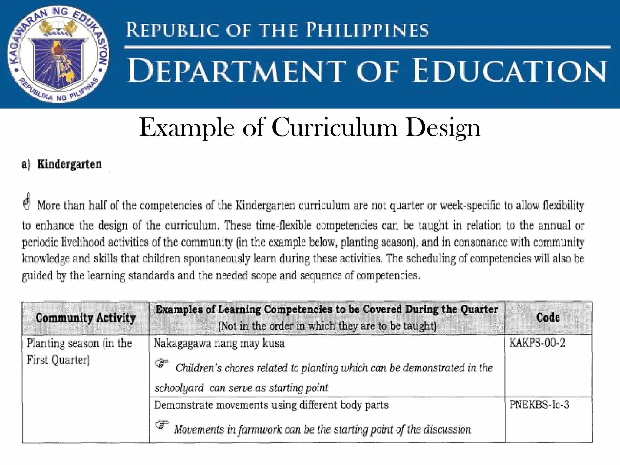 Example of Curriculum Design
 
