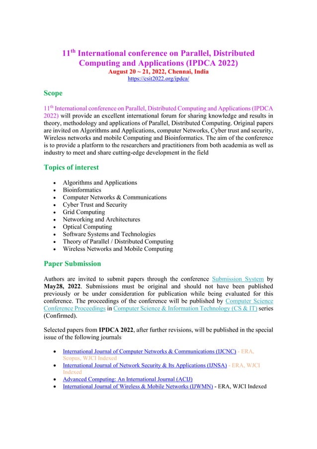 11th International conference on Parallel, Distributed Computing and ...