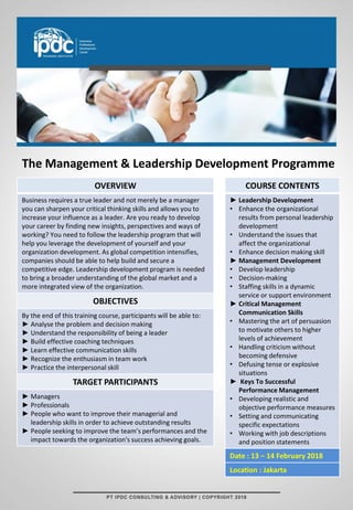 IPDC Training - The Management & Leadership Development Programme | PDF ...