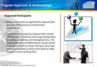 Program Approach & Methodology
Expected Participants
• Anyone who wants to significantly improve their
personal effectiven...