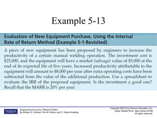 Copyright ©2012 by Pearson Education, Inc.
Upper Saddle River, New Jersey 07458
All rights reserved.
Engineering Economy, Fifteenth Edition
By William G. Sullivan, Elin M. Wicks, and C. Patrick Koelling
Example 5-13
 