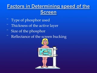 ¨ Type of phosphor used
¨ Thickness of the active layer
¨ Size of the phosphor
¨ Reflectance of the screen bucking
 
