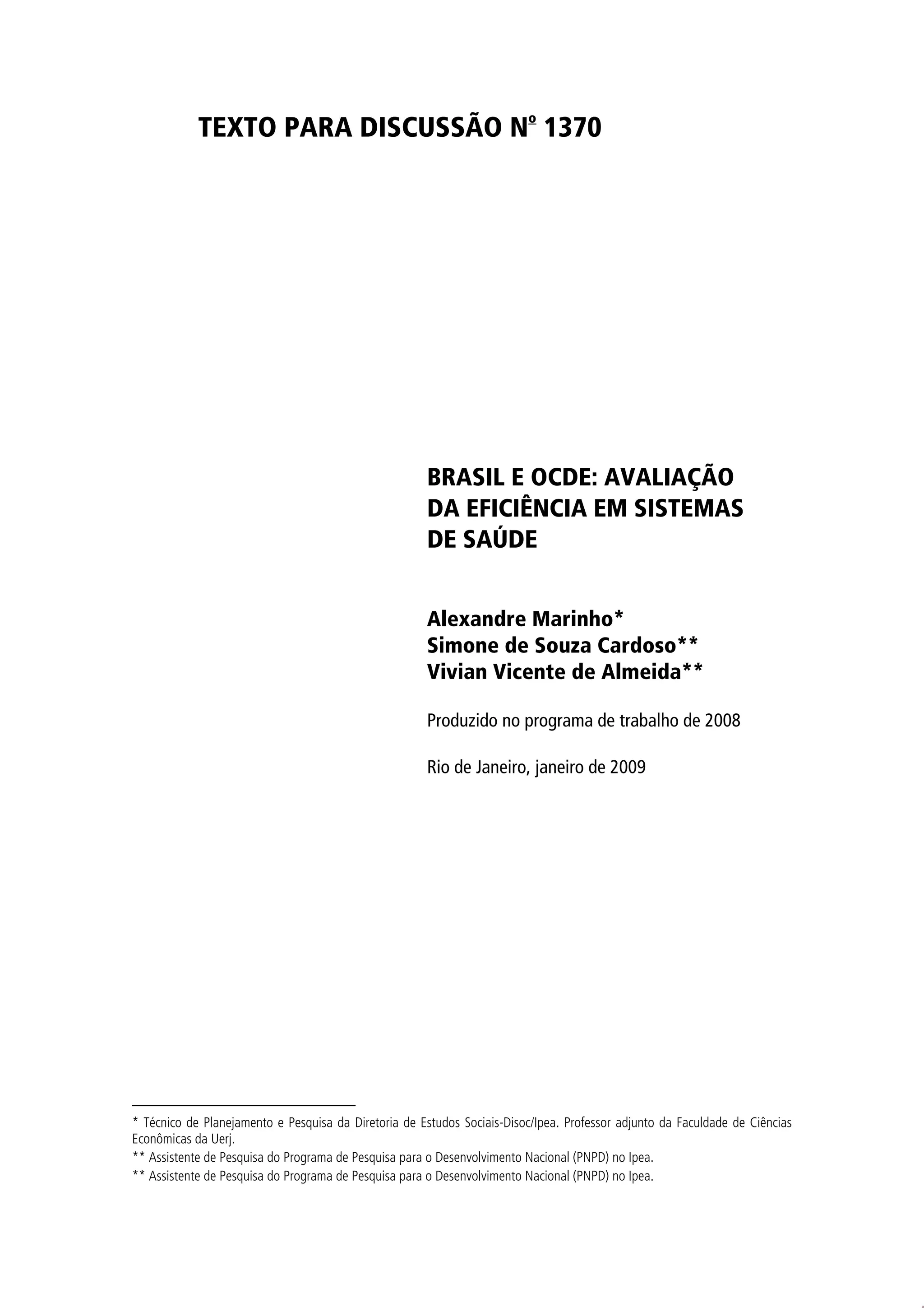 Brasil e OCDE: avaliação da eficiência em sistemas de saúde